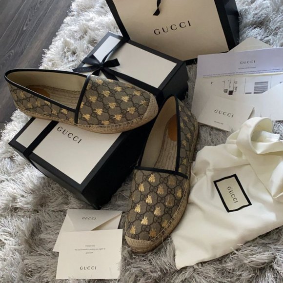 Gucci GG Supreme Gold Bees Espadrilles Size 42 New In Box! - Picture 4 of 5